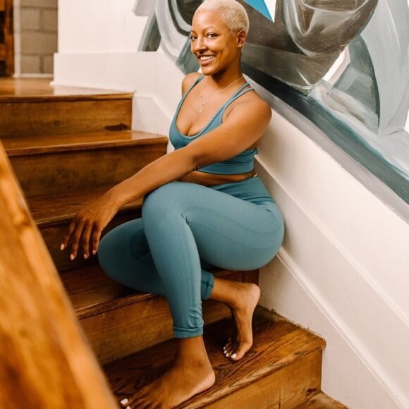 free People Blue High-Waist Free Throw Legging / Coastline size Large - Picture 11 of 12